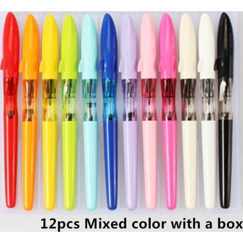 12pcs/box JINHAO SHARK Series 0.38mm 0.5mm Fountain Pen Candy Color Kawaii Shark Cover Student Practise Ink Pen with A Box