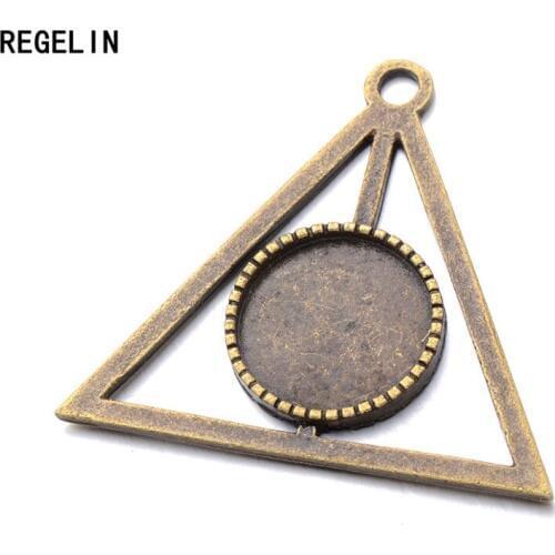 REGELIN 16mm Round Triangle Pendant Settings Bezel Trays Fit 16mm Glass Cabochon 10pcs/lot DIY Necklace Basic Jewelry Findings