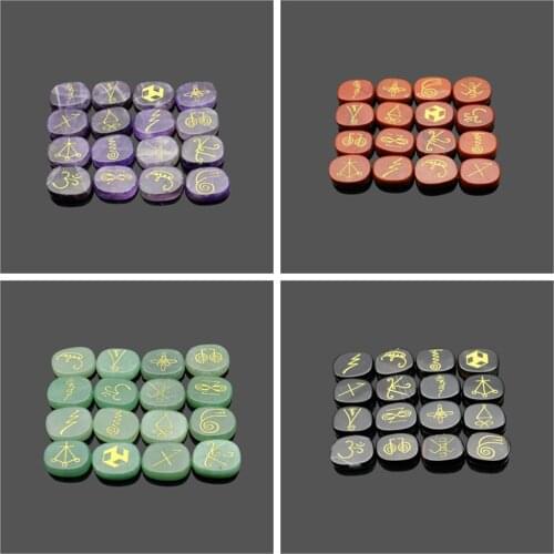16 pcs/set carved Karuna aura symbol magic symbol pendant ornament natural crystal stone jewelry home study crafts gift