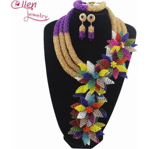 Luxury African accessories beads jewelry sets india nigerian flower beads beaded wedding necklace dubai jewelry sets W12895