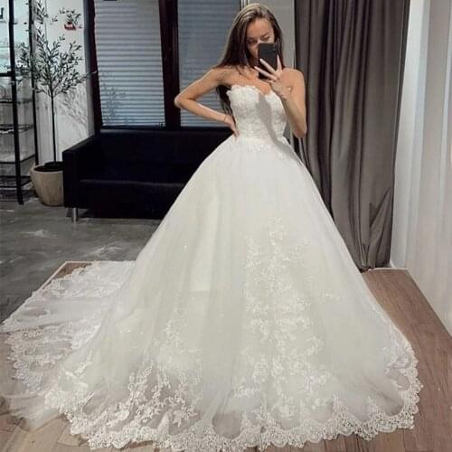 Luxury Ivory Lace Wedding Dresses Sweetheart Sleeveless Tulle Lace 2021 Bridal Gowns Plus Size Custom Made Marriage Lady Wear