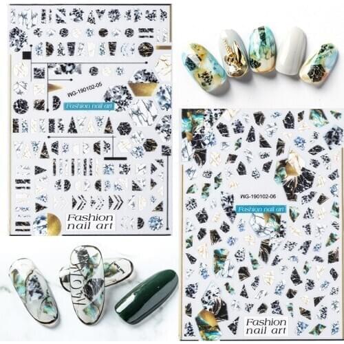 Newest WG-0205 marbling design 3d nail stickers Japan style nail decals template DIY decoration tools