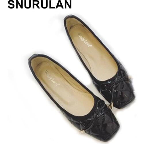 SNURULAN Europe and United States 2021 autumn new patent leather women shoes bow square head flat with flat comfortable womens