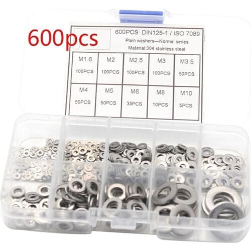 600Pcs M1.6 M2 M2.5 M3 M3.5 M4 M5 M6 M8 M10 o ring Steel Flat metal Washer Plain Washer Gaskets Spacer Assortment Kit o-rings