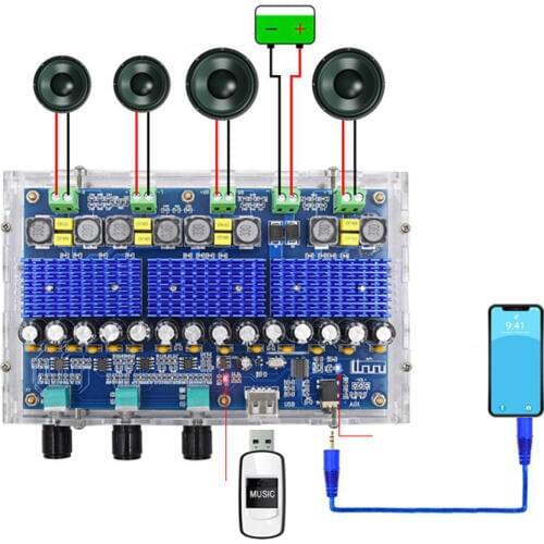 XH-A310 Bluetooth 5.0 TDA3116D2 Digital Amplifier Board Four-Channel Dual Bass Dual Stereo 2*50W+2*100W Audio Amplifiers