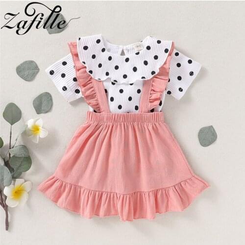 ZAFILLE Polka Dot Kids Clothes Girls Summer 2pcs Child Suit For Girls Cotton Baby Girl Skirts Set Bowknot Toddler Girl Clothing