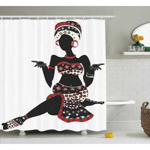 African Woman Shower Curtain Local Lady Indigenous Ethnic Patterned Dress Gesture Silhouette Wall Decoration Hanging Curtains