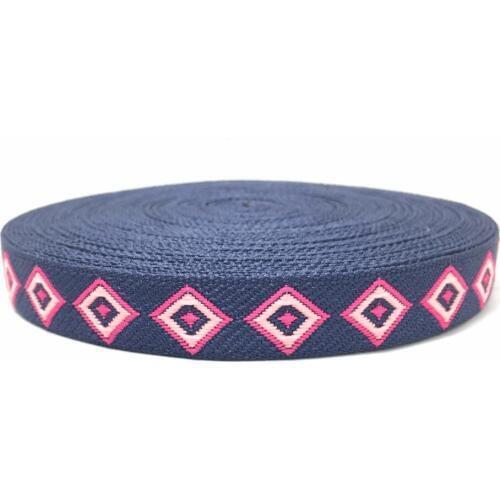 ZERZEEMOOY 1/2" 13MM 10YARD/ROLLS NAVY BLUE BOTTOM PINK BLOCK SINGLE FACE GEOMETRIC WOVEN JACQUARD RIBBON QDZD17042703