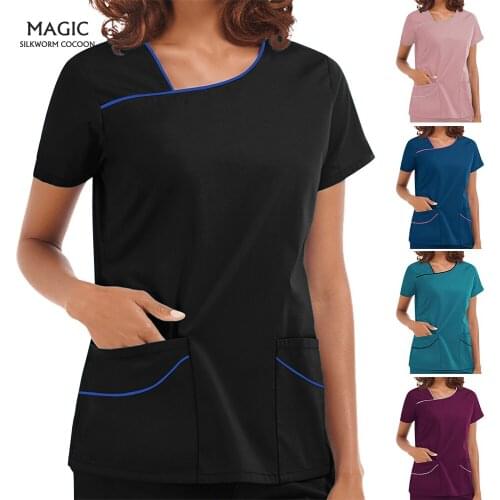 Womens Uniforms Short Sleeve V-neck Tops Working Suits Summer Workwear Tops/sets 2021Fashion Plus Size Short Sexy Nurse Uniform