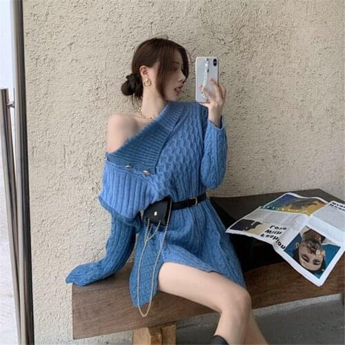 2021 Winter New Fashion Women Turtleneck Batwing Sleeve Button Design Sweater Preppy Style Off Shoulder Sweaters Oversized