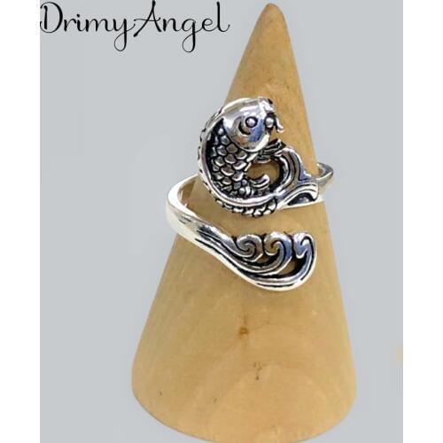 Wholesale Punk Vintage Silver Color Fish Rings For Girls Female Gothic Fashion Women Jewelry