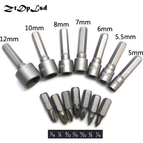 ZtDpLsd 14 Pcs SAE Power Nut Driver Bit Drill Shank Screwdriver Nutdrivers Hand Tools Wrench 1/4" Hex Cordless Nut-Driver Socket