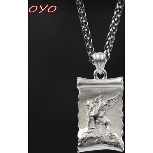 100% 925 Silver Necklace Flying Wolf Pendant Mens Fashion Personality Nordic
