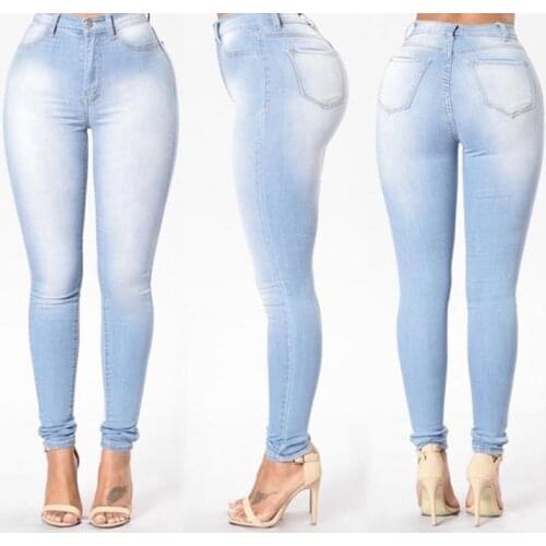 2021 Autumn Women Pants Fashion Slim Skinny High Waist Jeans Casual Denim Pencil Pants Stretch Waist Jeans Pant Female Plus Size