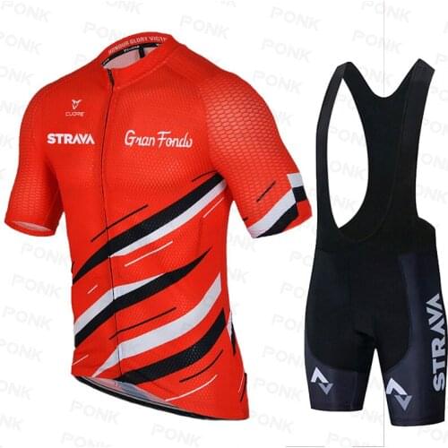 2021 STRAVA Men Cycling Jersey Summer Short Sleeve Set Breathable Anti-UV Shirt MTB Bike Bib Shorts Road Bicycle Clothes