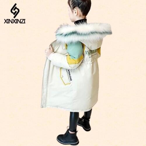 -30° Russian Winter Parkas Down Jacket Teen Warm Coat Outerwear Teenage Outfit Children Kids Girls Fur Hooded Jacket 4-16 Years