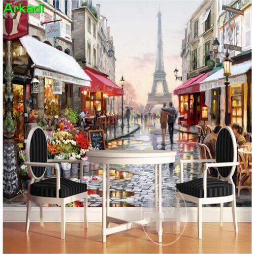 3d wallpaper custom photo Eiffel Tower street wall painting wallpaper European retro retro architecture three-dimensional mural
