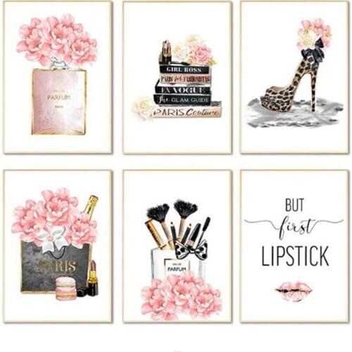 Diamond painting makeup fashion poster print perfume bag leopard shoes mosaic painting artwork picture beauty salon girl room de