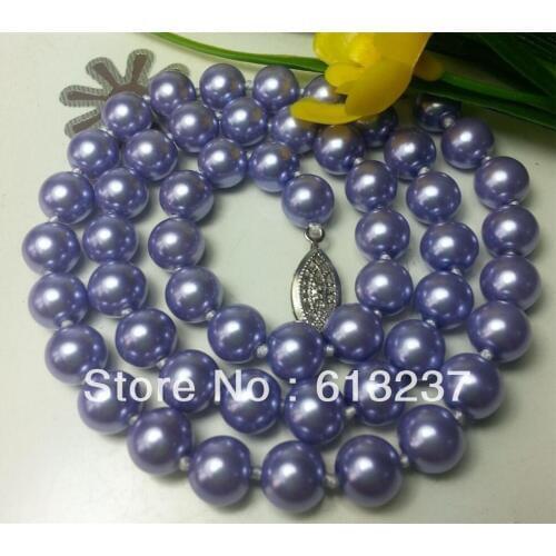 Free shipping 10mm violet purple shell simulated-pearl round beads necklace new fashion jewelry making 18inch YE0052