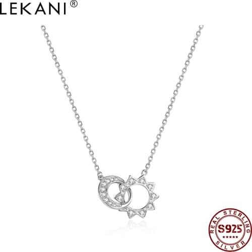 LEKANI Twinkle Crystal Necklace For Women 925 Sterling Silver Sun Moon Double Pendent Fine Jewelry Girl Birthday Gift Hot Sale