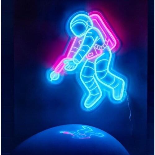 Cocktails & Dream Cup Neon Signs Space Astronaut for Business Decor with Adapter, Dimmer Switch Cup for Bars Cafes Wall Decor