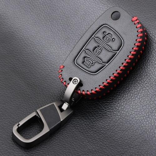 Genuine Leather Car Remote Key Holder Case Cover For Hyundai i20 i30 IX25 IX35 Tucson Verna Solaris Elantra Accent Car Styling
