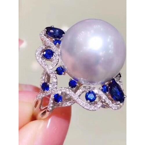 D109 Fine Jewelry 925 Sterling Silver Natural Fresh Water 13-14mm Edison White Peals Rings for Women Fine Pearls Rings