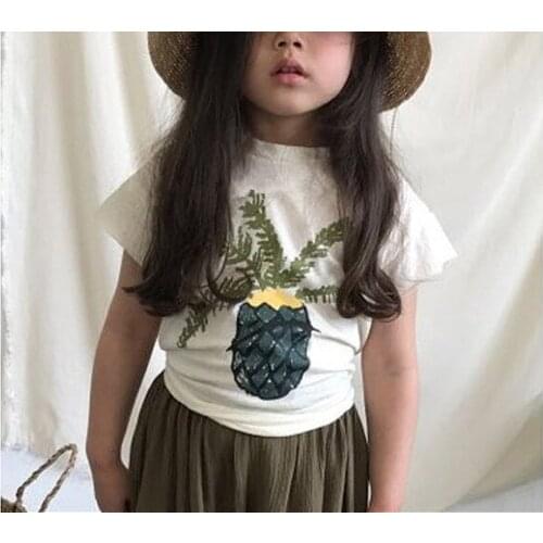 Childrens pineapple personality T-shirt short-sleeved top when laced