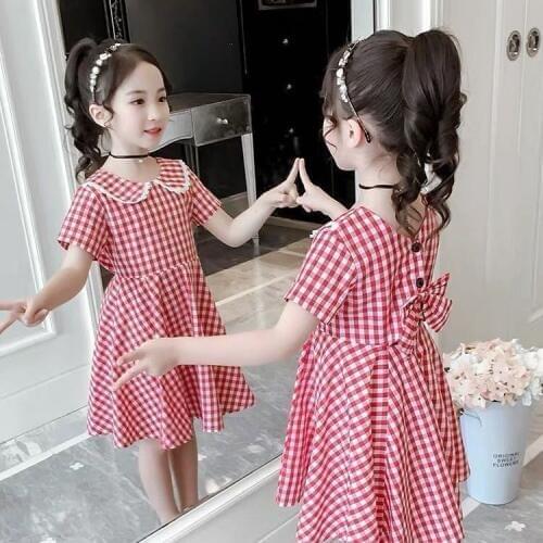2019 Elegant Girls Casual short Sleeve Plaid Shirt Dress With bow tie Fashion Teenager Blouse Dresses 4 5 6 8 9 11 12 14 Years