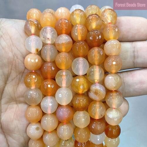 4/6/8/10/12mm Faceted Football Shape Orange Agates Natural Stone Round Loose Beads for Jewelry Making Diy Bracelets 15'' Inch