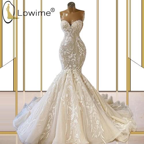 Graceful Lace Mermaid Wedding Dresses 2021 Sweetheart Neck Court Train Bridal Gowns Custom Made Robe De Soirée De Mariage