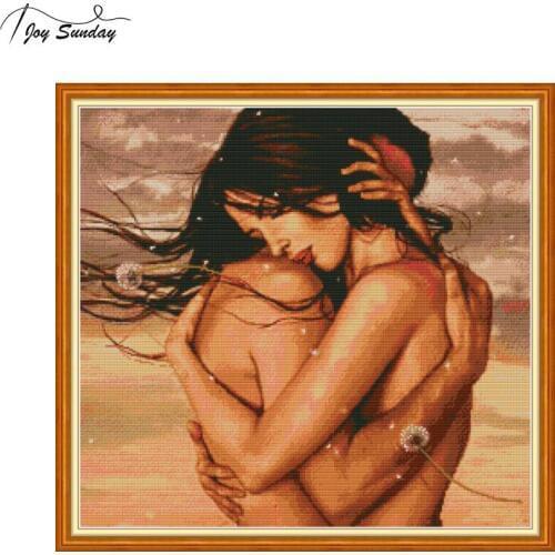 Joy Sunday Embrace Chinese Cross Stitch Patterns Aida Fabric 14ct Printed Canvas for Embroidery Kit DMC DIY Hand Needlework Kit
