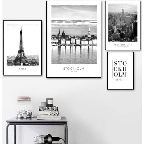 Gray Photo City Landscape Paris New York Stockholm And Architecture Canvas Painting Wall Pictures Posters Living Room Decoration