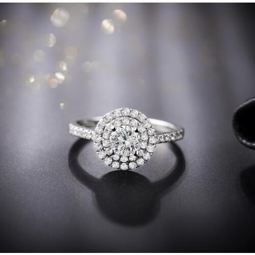 LOVERJEWELRY Solid 14K White Gold Round Shape Sparkly Diamond Wedding Rings for Women Anniversary Love Gift