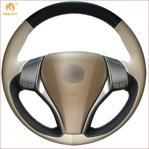 MEWANT Black Beige Leather Car Steering Wheel Cover for Nissan Teana Altima 2013-2016 X-Trail QASHQAI Rogue Sentra Tiida Parts
