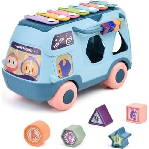 Cute Car Toy Music with Sound Building Blocks Early Learning ABS High Playability Kids Cartoon Bus Transportation Toy for Baby