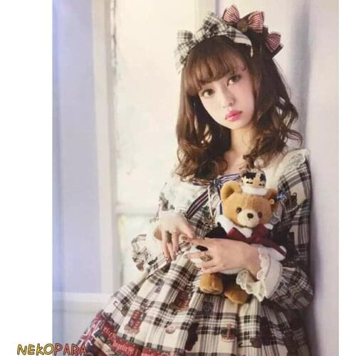 The Teddy Bear Cute Womans JSK / OP Lolita Dress Suspender Dress/ Long Sleeve Dress Bows Trim Color White&Red