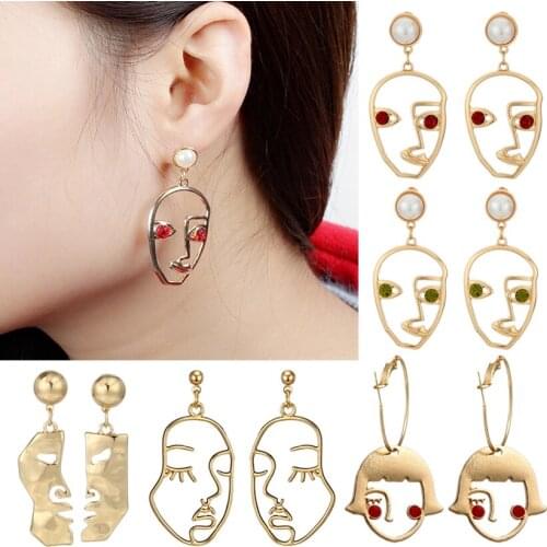 Fashion Abstract Face Earrings Women Girl Hollow Funny Baby Face Dangle Drop Earrings Stud Vintage E Girl Party Jewelry