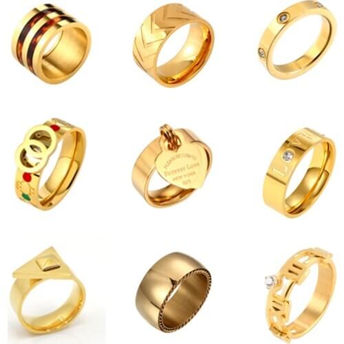 Trendy Stainless Steel Rings Gold/Rose/Silver Color Ring for Women Men Luxury Brand Jewelry Couple Anniversary Gift