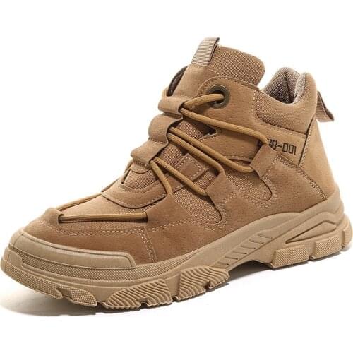 Mens Shoes New Non-slip Round Toe Lightweight Mid-heel Retro Horseshoe Heel Lace-up Thick-soled Mid-top Casual Tooling Boots