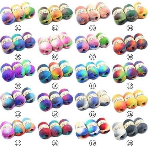 Soft Worsted Yarn Rainbow Gradient Colors DIY Baby Knitting Wool Shawl Scarf Crochet Thread Supplies