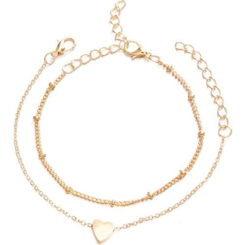 Gold Color Chain Adjustable Bracelet Set Jewelry Bangle Heart Charm Bracelet For Couple Women Men Girl Boy Valentines Day Gift