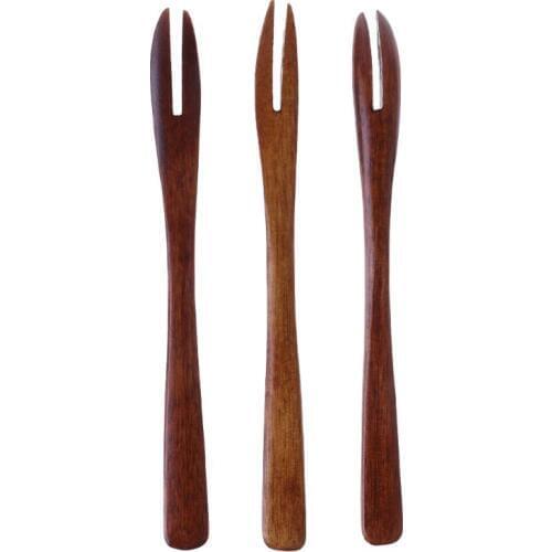 3 Pieces set Natural Wooden Handmade Dessert For Food Dinner Fruit 2-Tooth Kitchen Tableware Utensil Tools Cutlery Dinnerware