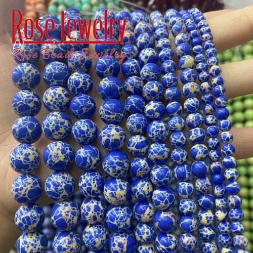 Natural Stone Dark Blue Sea Sediment Imperial Turquoises Jaspers Round Loose Beads For Jewelry Making 4 6 8 10 12mm 15" Strand