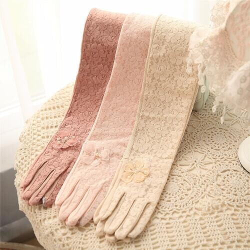 2020 NEW Women Sunscreen Gloves Sweet Lace Summer Glove Elegant Lady Anti-UV Breathable Five Finger Fashion Driving Gloves T236