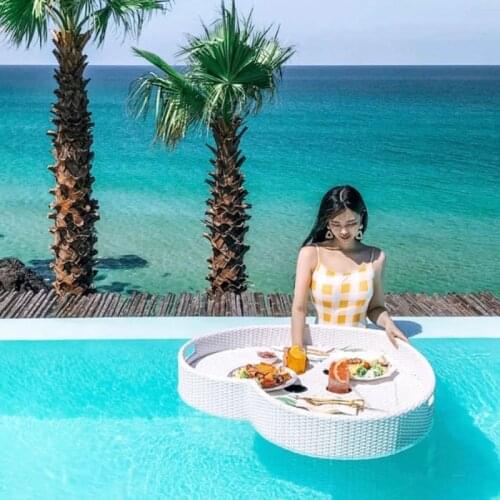 Rattan Tray Nordic Fruit Storage Plate Handmade Water Swimming Accessories Pool Drink Cup Stand Float Party Beverage Mattresses