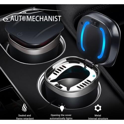 Portable Car metal ashtray Universal Car Ash Tray Organizer Sealed Automobiles cigar ashtray Smokeless ashtrays With LED light