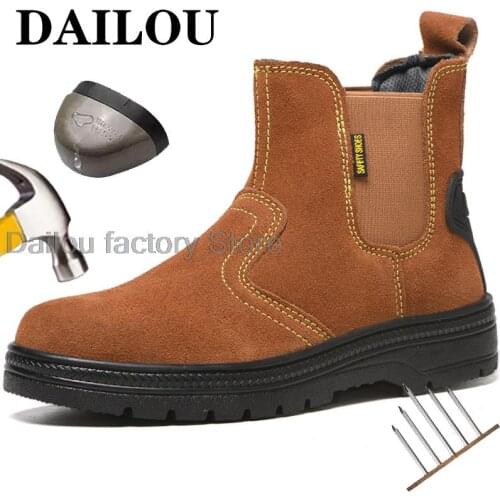 Work Safety Boots for Men Winter Safety Shoes Suede Indestructible Shoes Steel Toe Security Boots Anti-slip Warm Men Work Shoes