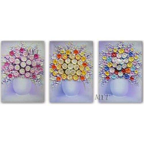 100% Hand Painted High Quality 3 Panels Textured Flower Oil Painting Wall Decor Art Pieces Paintings Artwork For Living Room