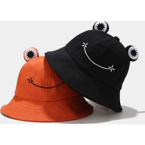 Adult Kids Bucket Hat Cute Cartoon Frog Anti Sun Wide Brim Foldable Fisherman Cap Outdoor Beach Sunscreen Sunhat Bucket Caps